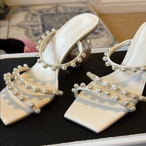 Elegant Pearl-Embellished Cream Heels